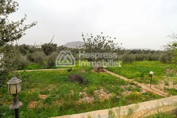 عقار يضم منزلاً وأراضي مشجرة