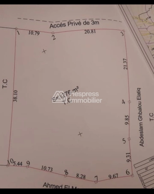 Terrain à vendre, 1276m² à Sidi Qanqouche